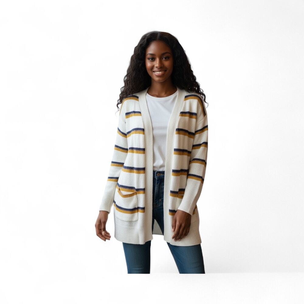 SO Women's Multicolored Striped Open Front Cardigan Small